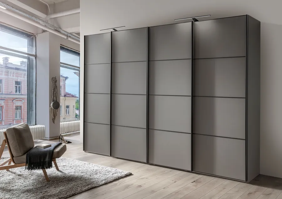 Schwebetürenschrank  4-türig EM Paredes - B. ca. 330 cm, Graphit